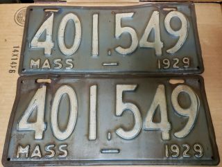 Vintage License Plate Set Mass 1929 401,  549 As Pictured