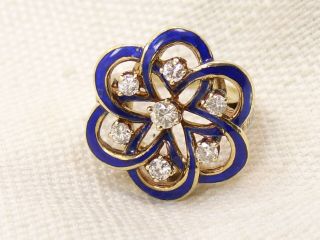 Estate Vintage 14k Gold Blue Enamel Flower Diamond Ring 8.  5g 3/4 Carat