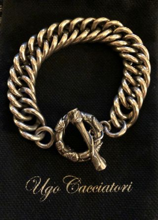 Ugo Cacciatori Chain Bracelet In Oxidized Silver,  Leaf Toggle Clasp And Gems