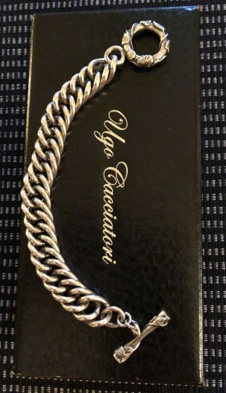 Ugo Cacciatori chain bracelet in oxidized silver,  leaf toggle clasp and gems 2