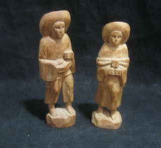 Vintage Hand Carved Wood Southwestern Figures Mexican Man & Woman 4 "