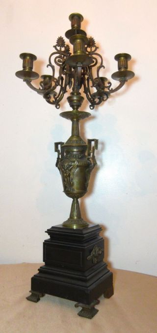 Large Antique Ornate Empire Gilt Bronze Marble Figural Candelabra Candle Holder