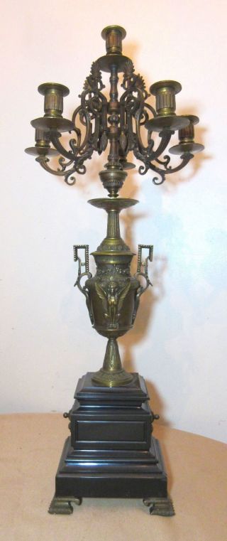 LARGE antique ornate Empire gilt bronze marble figural candelabra candle holder 2