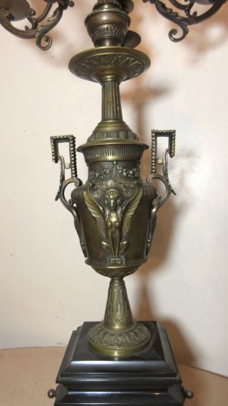 LARGE antique ornate Empire gilt bronze marble figural candelabra candle holder 3