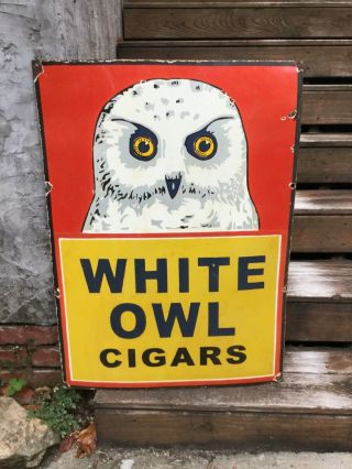 Old White Owl Cigar Porcelain Sign