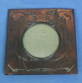 Antique Arts And Crafts Art Nouveau Copper Photo Frame With Glass Aperture 3