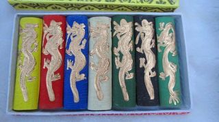 Asia Old 7 Colours Carved Dragon Chinese Solid Calligraphy Painting Ink Stick