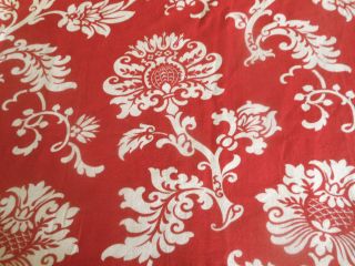 Antique French 19thc Sylized Red Floral Cotton Fabric