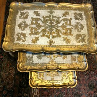 Set Of 3 Vintage Florentine Nesting Tables Hollywood Regency Gilt Italian