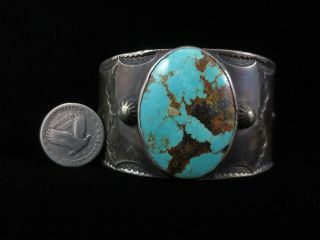 Old Pawn Navajo Bracelet - Coin Silver Wide Cuff