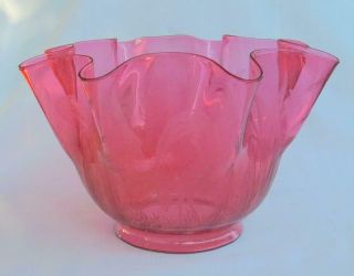 Antique Cranberry Glass Oil Lamp Shade With Etched Storks/herons & Cattails