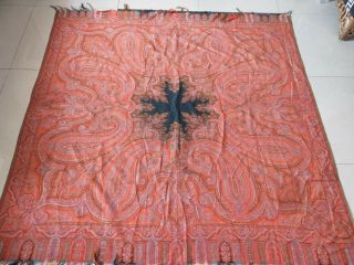 Antique French Paisley Kashmir Piano Shawl Woolen Square Size 67 " ×67good Color