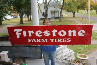 Large Vintage Firestone Farm Tires Tractor Truck Gas Oil 72 " Embossed Metal Sign