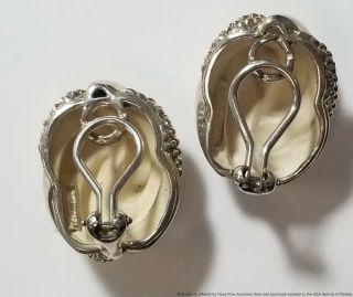 Vintage Tiffany Co Sterling Silver Large Textured Clip Back Earrings w Pouch 3