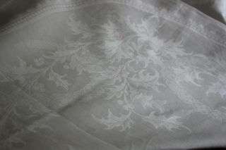 Antique French Linen Silk Damask Holly Tablecloth 162 " / 71 "
