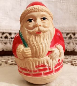 NEAR Vintage Christmas Celluloid Viscoloid Santa Claus Roly Poly Toy 1920s 2