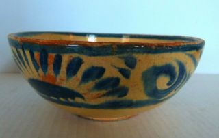 Antique Vintage Mexican Redware Bowl Folk Art Handmade Painted Pottery Talavera