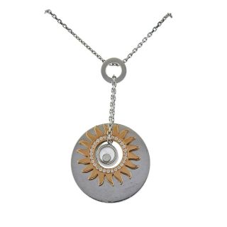 Chopard Happy Sun Floating Diamond 18k Gold Pendant Necklace