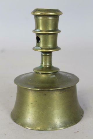 Extremely Rare 16th C Dutch Brass Mid Drip Capstan Candlestick In Old Color