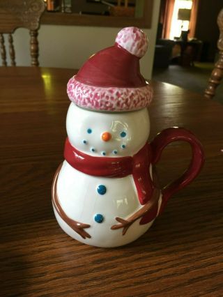 Starbucks 2006 Holiday Snowman Cocoa Tea Coffee Mug/cup With Lid 7 " Tall