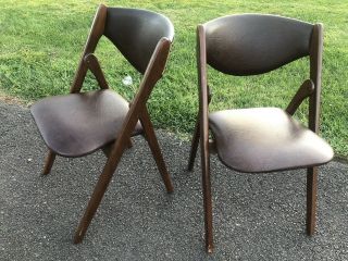 Walnut Folding Brown Leather Mid Century Modern Coronet Lounge Chairs