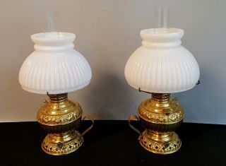 Brass " Tiny Juno " Mini.  Hand Lamps By Miller Oil / Kerosene Electrified