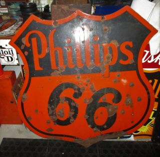 Large Vintage Phillips66 Double Sided Porcelain Sign - Gas Oil Sign