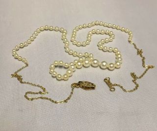 Vintage Add - A - Pearl 14k Gold Filigree Graduated Cultured Pearl 22” Necklace F445