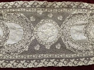 Stunning Handmade Normandy Lace Table Runner 57 1/2 " By 18 " With Valenciennes