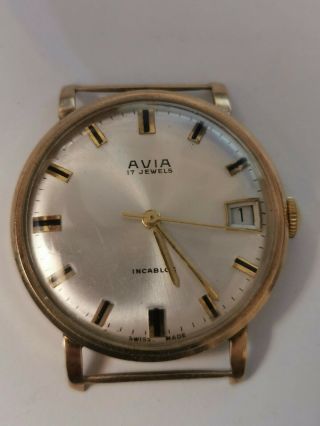 Avia Matic Gents Vintage 9ct Solid Gold Cased 17 Jewels Automatic Watch