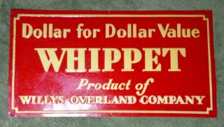 Vintage Whippet Willys Overland Company Embossed Metal Sign 1930 