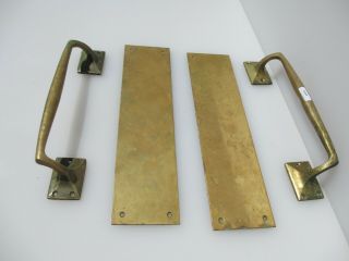 Vintage Brass Door Handles Pulls Set Finger Push Plates Shop Pub Old 10 "