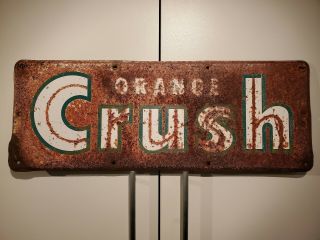 Rare Vintage 24 " Drink Orange Crush Soda Pop Painted Metal Sign Ice Cold