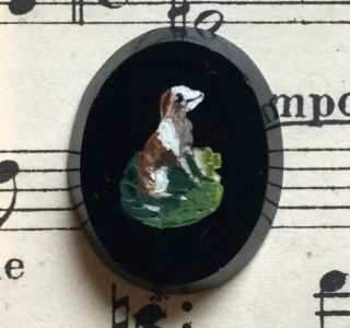 Miniature Antique Italian Micromosaic Micro Mosaic Plaque Spaniel Dog C1880