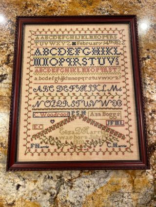 Antique Sampler 1822 Dated Cross Stitch Alphabet Vintage 16 X 22