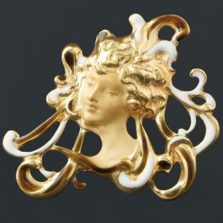 Rare & Heavy,  Art Nouveau Solid 14k Yellow Gold,  Enamel Pin,  Brooch,  Pendant
