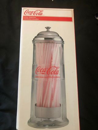 Vintage/retro (1992) Coca Cola Diner - Style Glass & Chrome Straw Dispenser/holder
