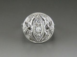 Antique Edwardian Art Deco Platinum & Natural Diamond Circle Statement Ring