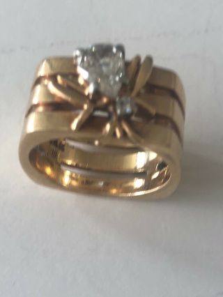 14k Gold Bee Ring Pear Diamond 0.  60 Ct.  I - J Color,  I Clarity13.  5gr Size 6 1/2