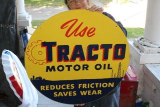 Rare Vintage C.  1950 Tracto Motor Oil 2 Sided 27 " Metal Sign
