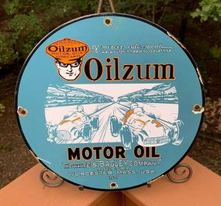 Vintage Oilzum Gasoline Porcelain Pump Plate Service Station Sign 1937 Dated