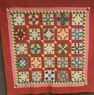 Rare C 1860 - 80s Goose Track Quilt Antique Early Browns