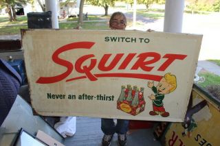 Rare Large Vintage 1954 Squirt Soda Pop Gas Station 56 " Embossed Metal Sign