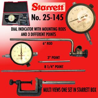 Starrett 25 - 145 Dial Indicator W/ Shockless Hardened Steel & Attachments