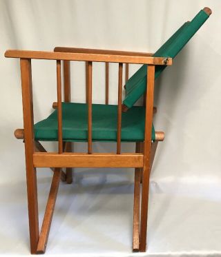 Vintage 34 " Wood Canvas Brown Green Folding Directors Chair Seat Reclining Back
