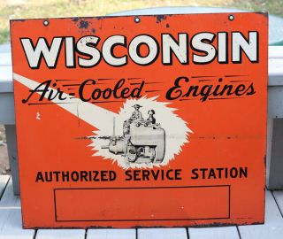 Vintage Wisconsin Air Cooled Engine 2 Sided Sign Farm Tractor Gas Oil