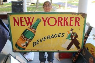 Rare Large Vintage 1940s Yorker Soda Pop Gas Station 56 " Embossed Metal Sign