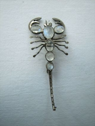 Vintage Antique Silver Moonstones Scorpion Brooch pin 2
