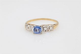 Antique 1940s $2400 1ct Natural Ceylon Blue Sapphire Diamond 14k Gold Ring