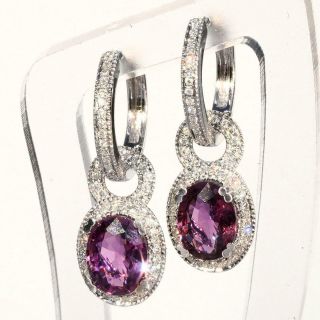 Vintage Purple Sapphire And Diamond Cocktail Earrings 3.  49 Tcw 14k White Gold